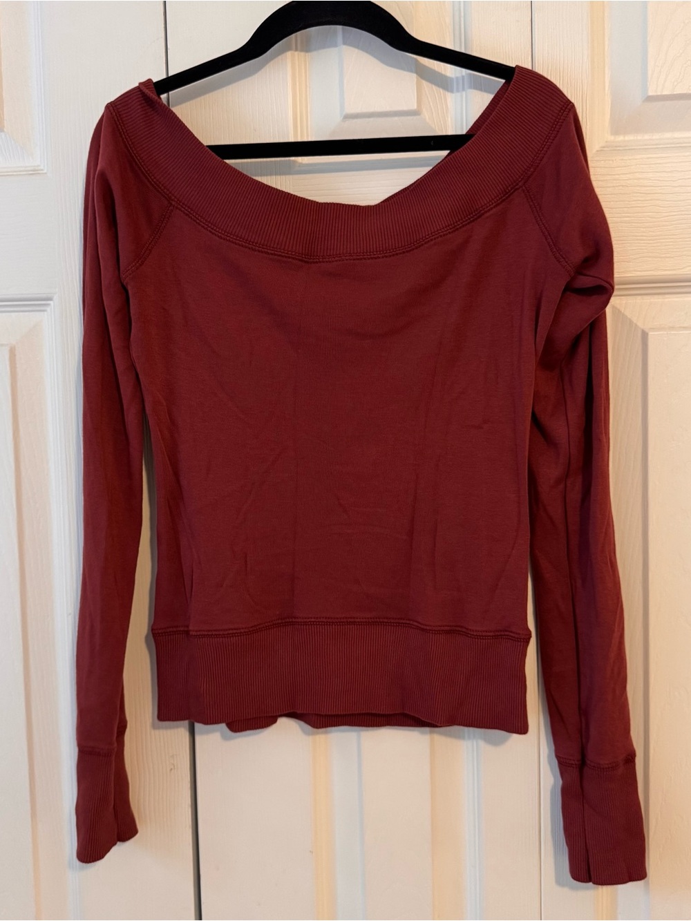 Brandy Melville Off-Shoulder Long Sleeve Top - Burgundy